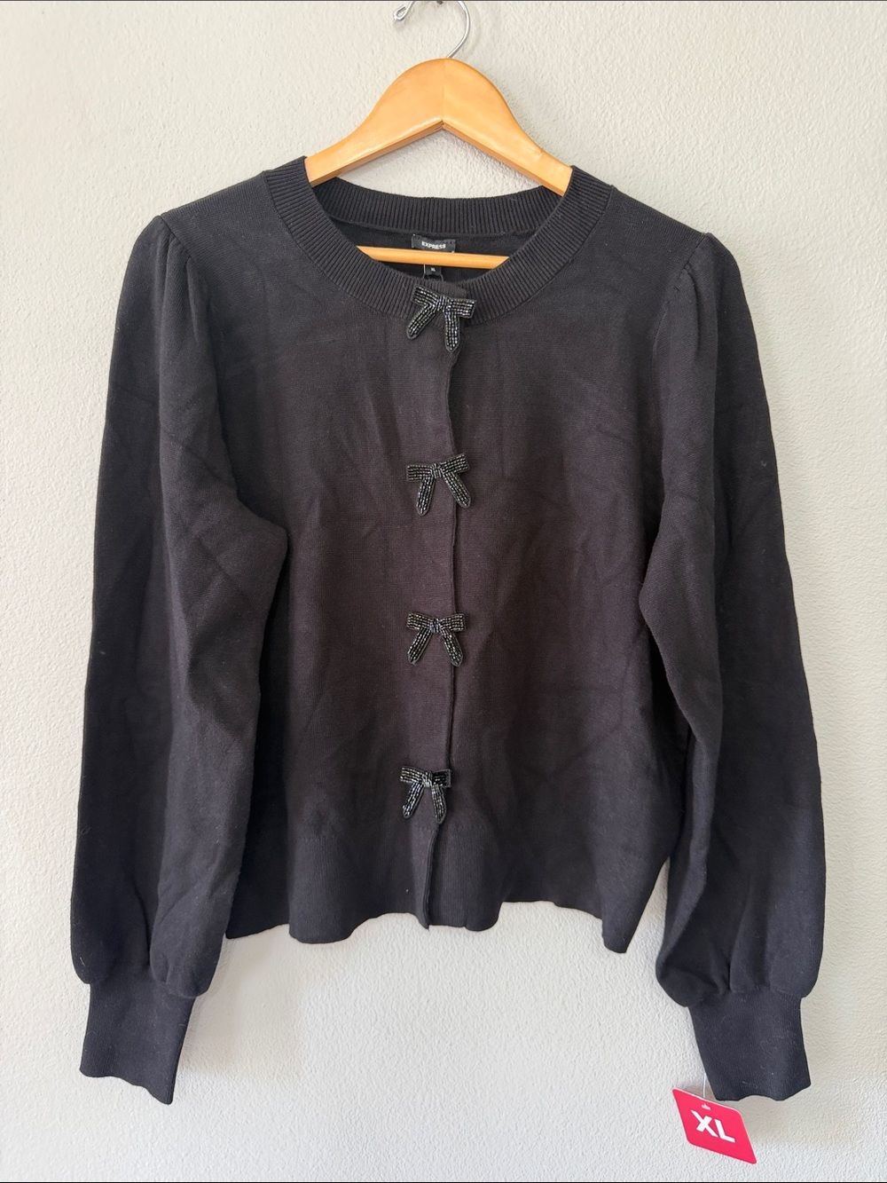 Preppy Women's Black Bow-Front Cardigan Blazer XL Express